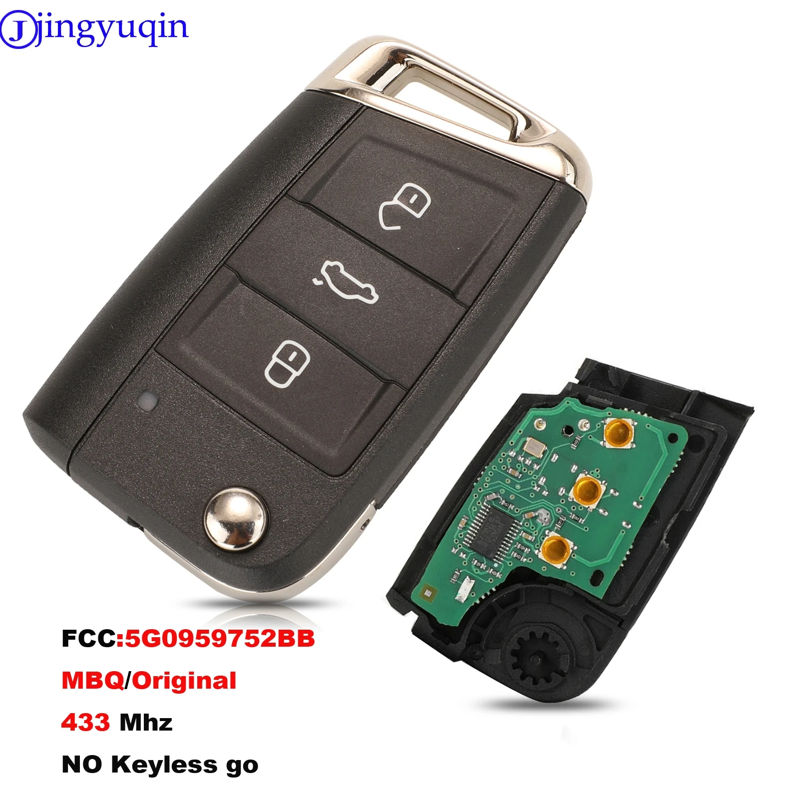 

jingyuqin 433Mhz 3 Buttons Remote Car Key For VW Golf 7 MK7 Skoda Octavia A7 Seat 5G0959752BB MBQ Original No Keyless Go