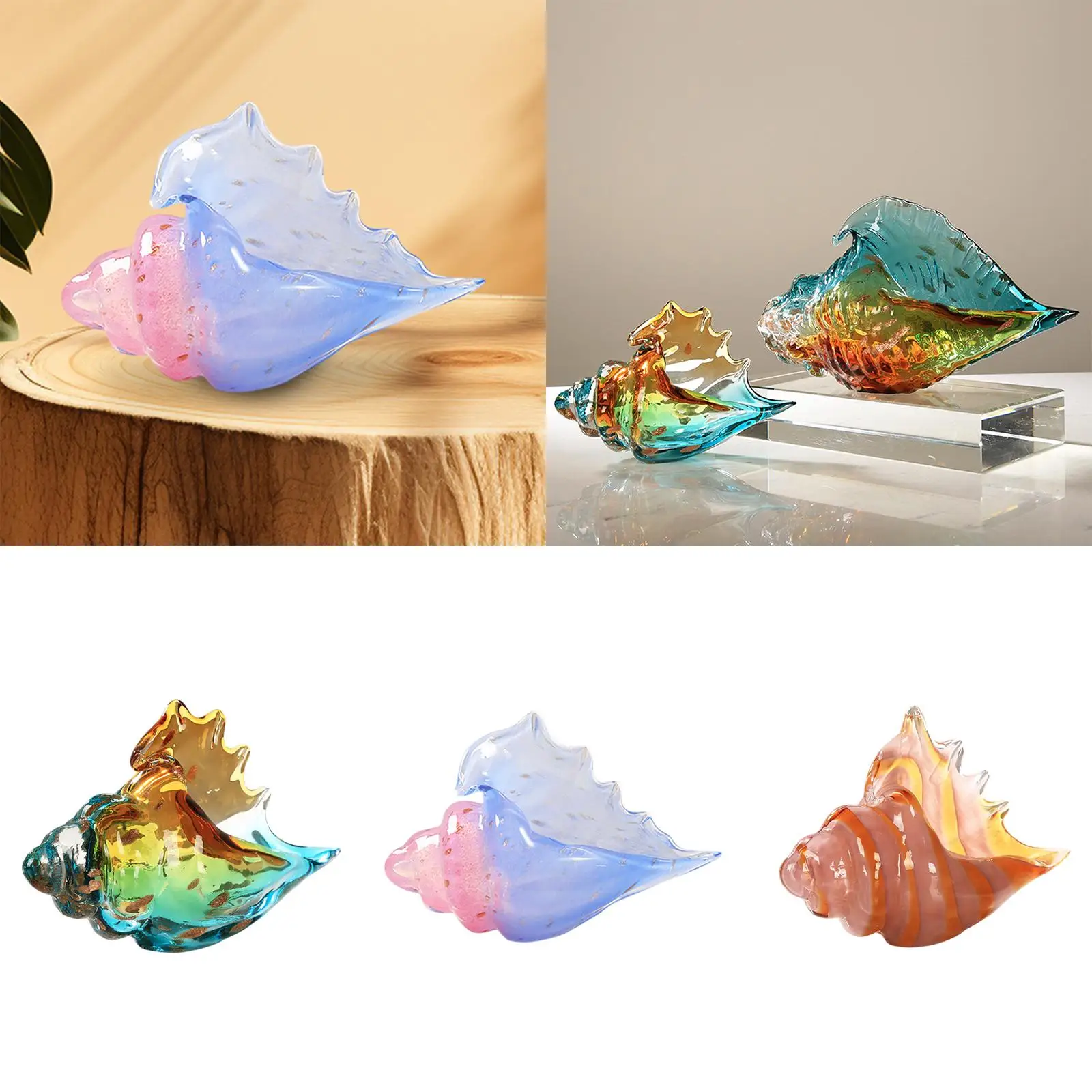 Glass Conch Figurine Decorative Modern Hand Blown Sea Animal Art Sculpture for Fireplace Desktop Entryways Bedroom Room Indoor