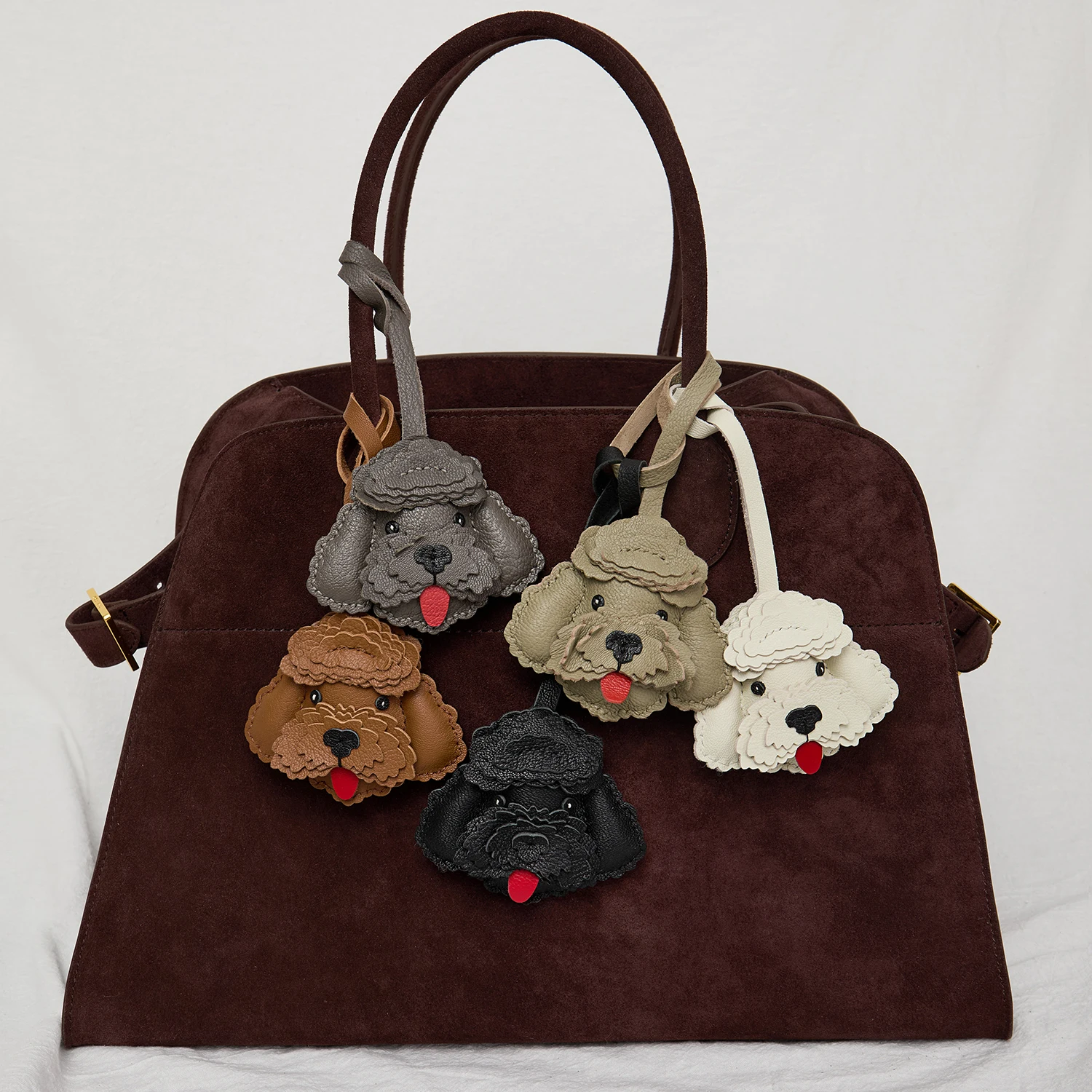 

Sheepskin Handmade Real Leather Cute Teddy Dog Bag Charm KeyChain Gift Cute Decoration For Bags Exquisite Charm Bag Accessories
