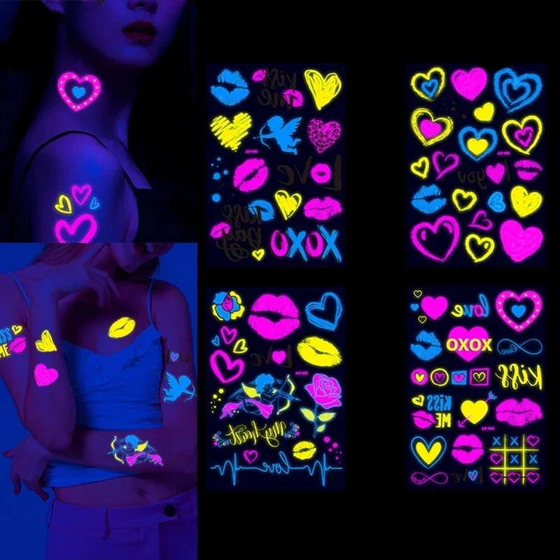 

Night Bar Tattoo Body Valentine's Day Sticker Tattoos Temporary Fluorescent Glowing Love Stickers Wedding Party Art Decor