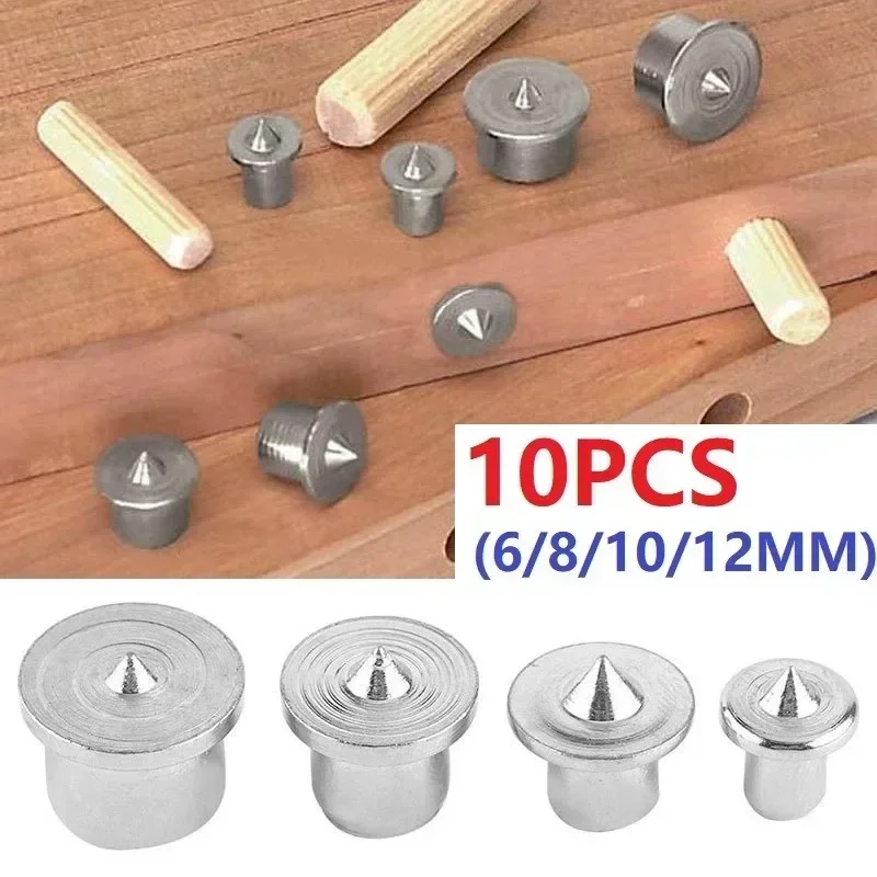 10Pcs Dowel Centre Point Pin 6/8/10/12mm Wood Timber Marker Hole Dowel Tenon Center Set Woodworking Wood Drill Bit