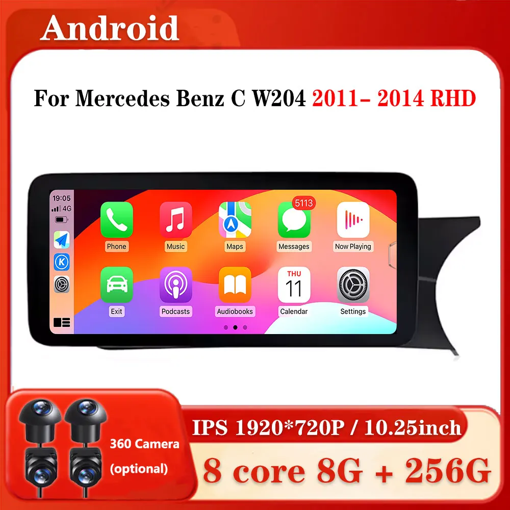 

RHD 10,25-дюймовый Android 15 для Mercedes Benz C W204 2011-2014 Автомобильный радиоприемник Видео Мультимедийный плеер 4G WiFi GPS