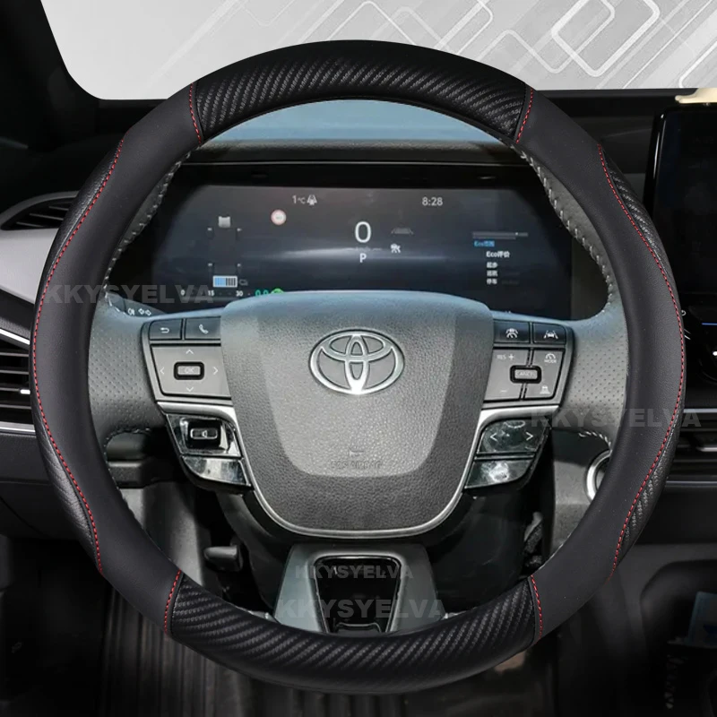 Protector de cuero y fibra de carbono para volante de coche, accesorios para Toyota Corolla RAV4 2019-2024 Camry 2018-2024 Avalon 2019-2024