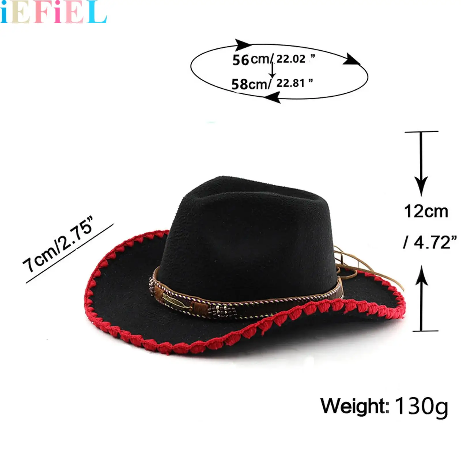 

1Pcs Western Cowboy Hat Vintage Wide Brim Roll Up Cowgirl Hat with Buckle Belt Head Accessories for Men Women