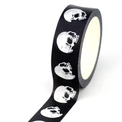 Cinta Washi de calavera blanca y negra para decoración de Halloween, 1 unidad, 10M, para álbum de recortes, viaje, cinta adhesiva, papelería bonita