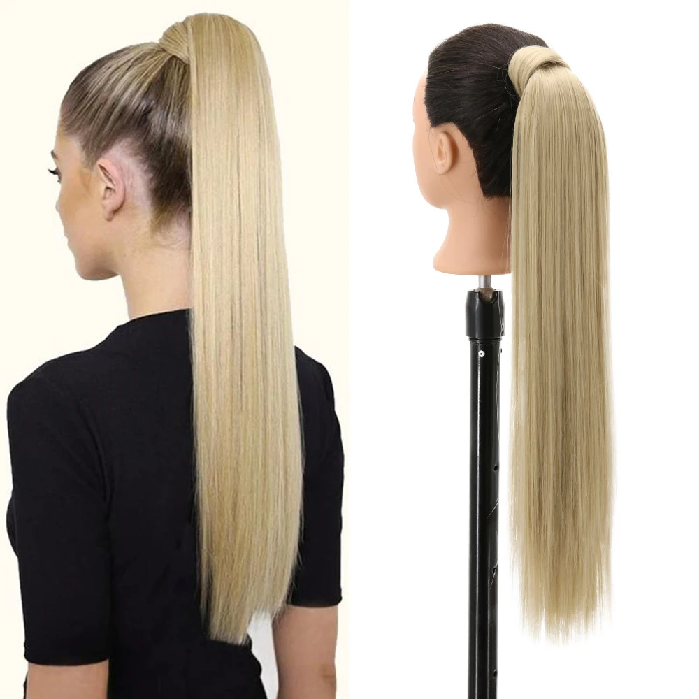 

32inches Synthetic Ponytail Hair Extension Clip in Fake Wig Hairpiece Blonde Wrap Around Pigtail Long Smooth Overhead Pony Tail