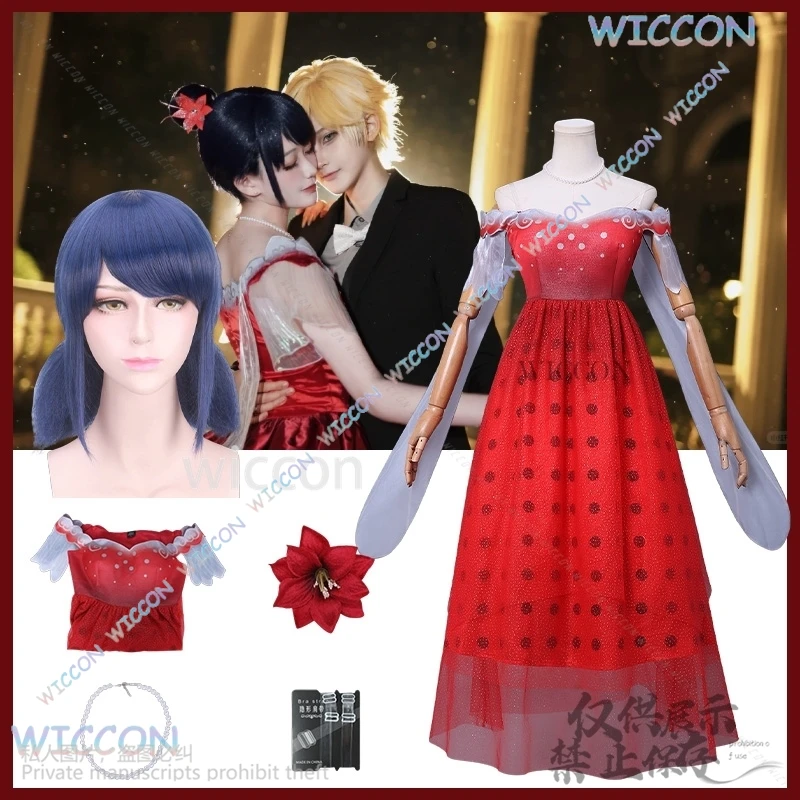 

Mira Cosplay Anime Nady Bng Costume Printed Red Prom Gown Sweetheart Evening Dress Kawaii Puff Short Sleeves Cartoon Halloween