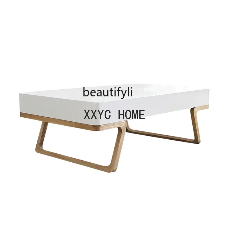 

Modern Simple White Rectangular White Oak Color Storage Coffee Table Texture Matte