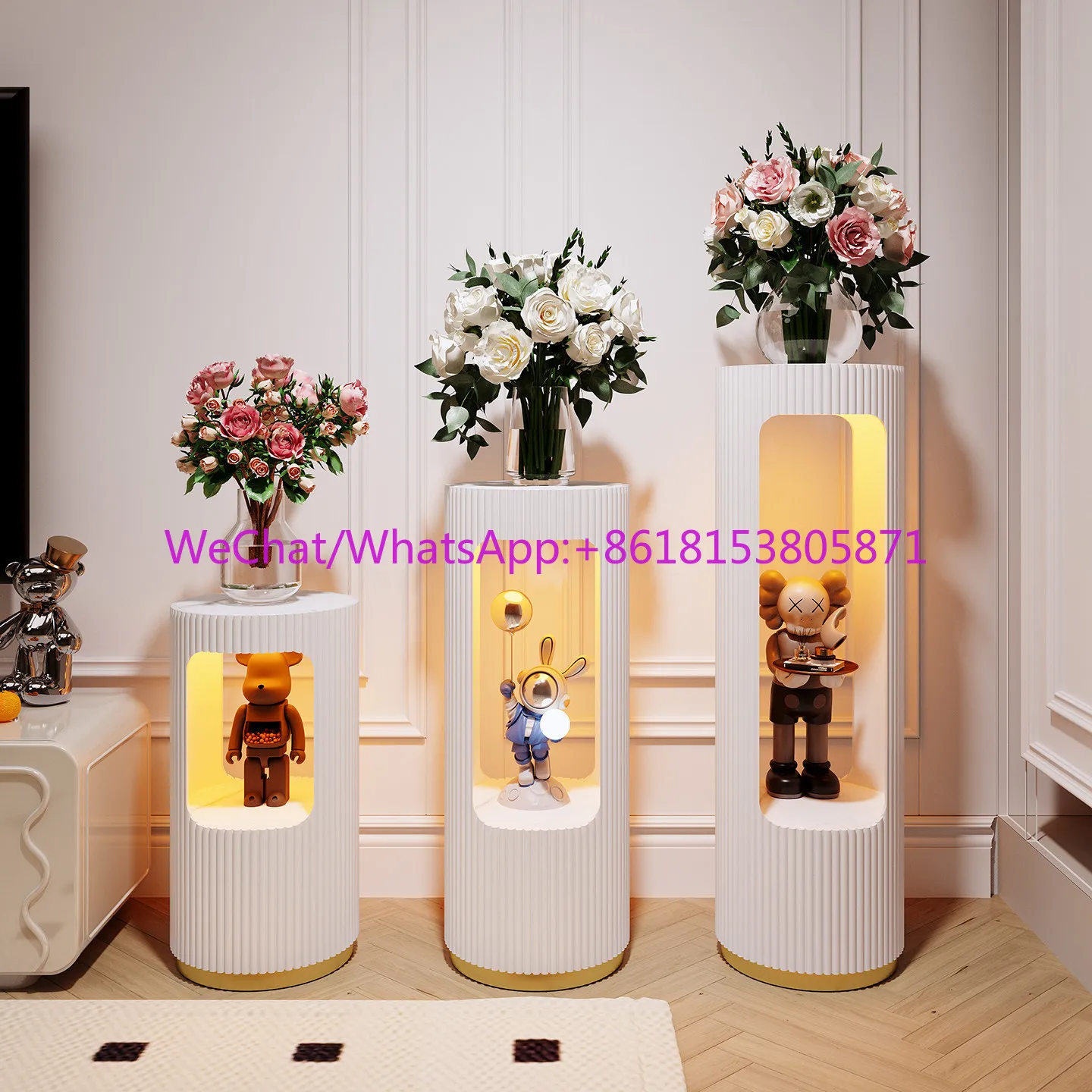 

Cream wind vertical pattern flower stand edge few living room floor-to-ceiling display cabinet decorative flower stand