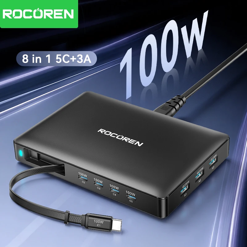 cargador-de-escritorio-rocoren-100w-gan-con-cable-usb-c-retractil-estacion-de-carga-rapida-de-8-puertos-para-iphone-17-16-15-laptop-samsung