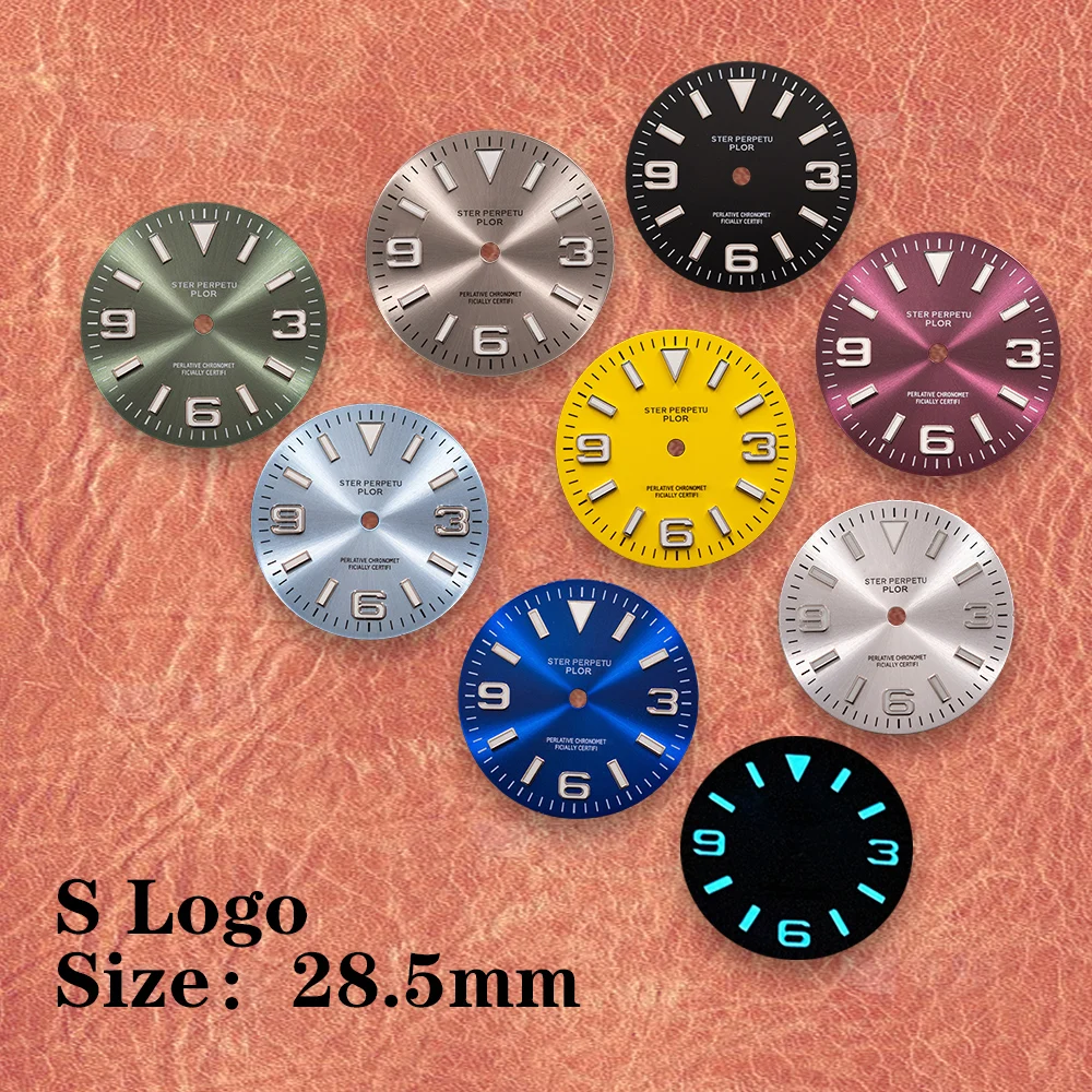 

28.5mm S Logo arab E-xplorer Sun Dial Suitable for NH35 NH36 Japanese Movement Ice Blue Luminous Watch Modification Accessories