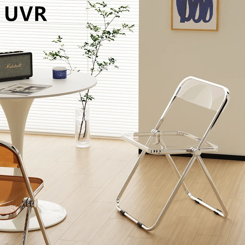 UVR Restaurant Chair New Transparent Plastic Folding Chair Backrest Chair Home Office Negotiation Chair Comfortable Dining Chair