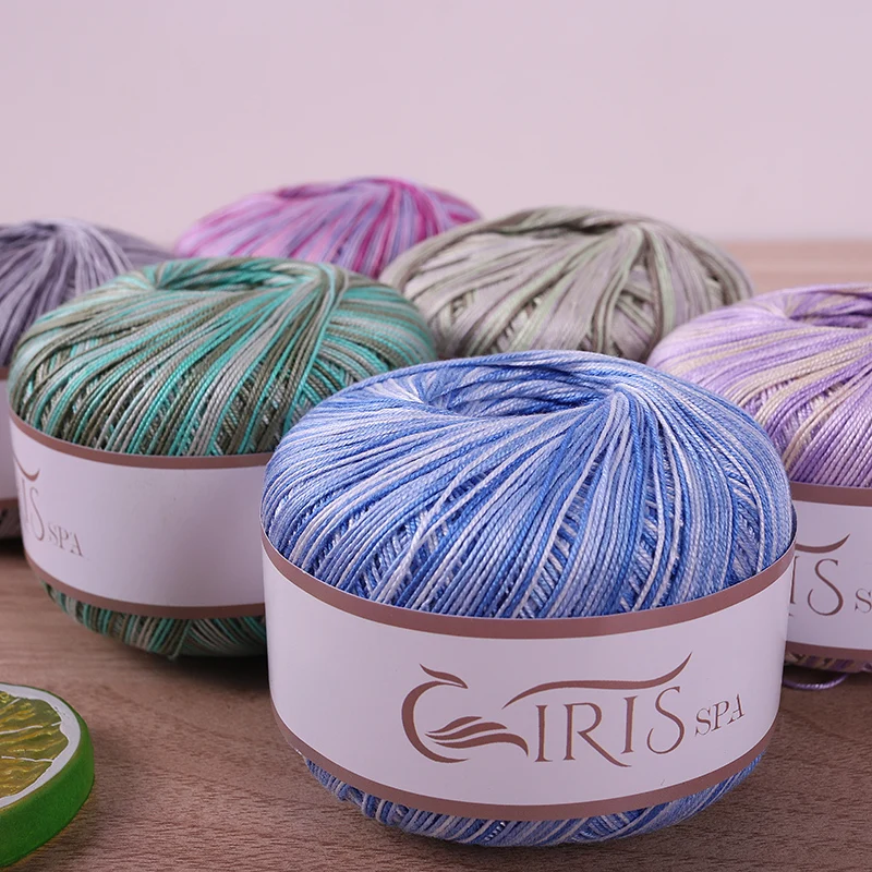 6 # Lace Yarn with Silk-Like Shine, Gradient Color, 100% Pure Cotton Yarn, Fine Crochet Thread, Handmade Weaving Yarn for Summer Hollow-Out Shawls and Knitwear, 1 Piece = 6 Strands = 300 Grams
