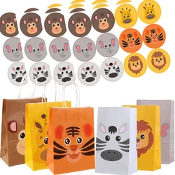 1set Carton Wild Animal Stickers Paper Candy Cookie Packaging Bags for Kids Jungle Safari Forest Animal Birthday Party Supplies