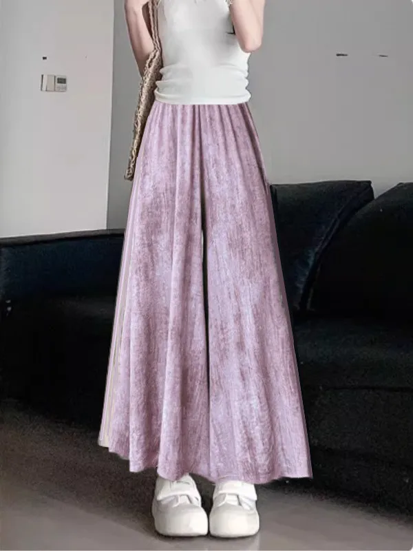 Ice Silk Wide Leg Pants Women's Summer New High Waist Loose Drape Casual Cool Half Skirt Pants Two Pieces Korean Style