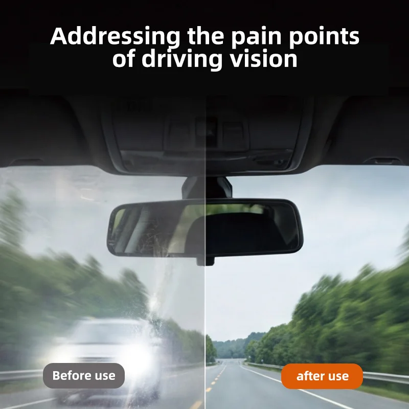 OGAS 90ml Nano Hydrophobic Coating Agent 2Pcs Oil Film Remover Wipes Anti‑Glare Rain Repellent for Windshield Rearview Mirror