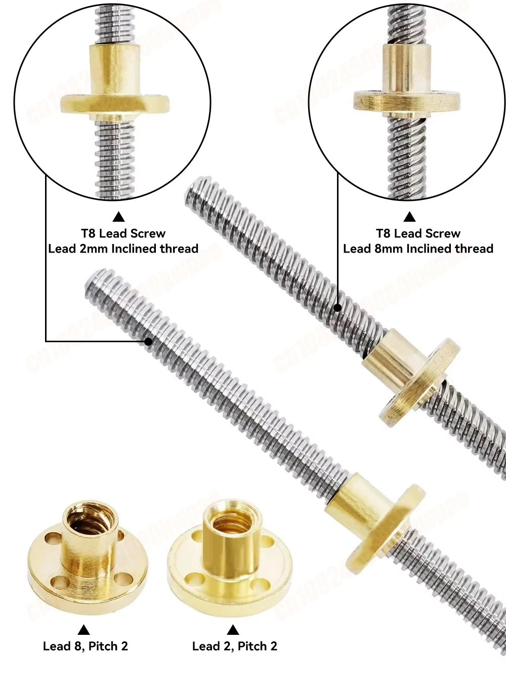 T8-Leitspindel mit Messingmutter, Außendurchmesser 8 mm, Steigung 2 mm/Steigung, 8 mm Steigung, 2 mm Länge, 100–500 mm, T8-Leitspindel-Reprap, 3D-Drucker-Teile – Detail 8