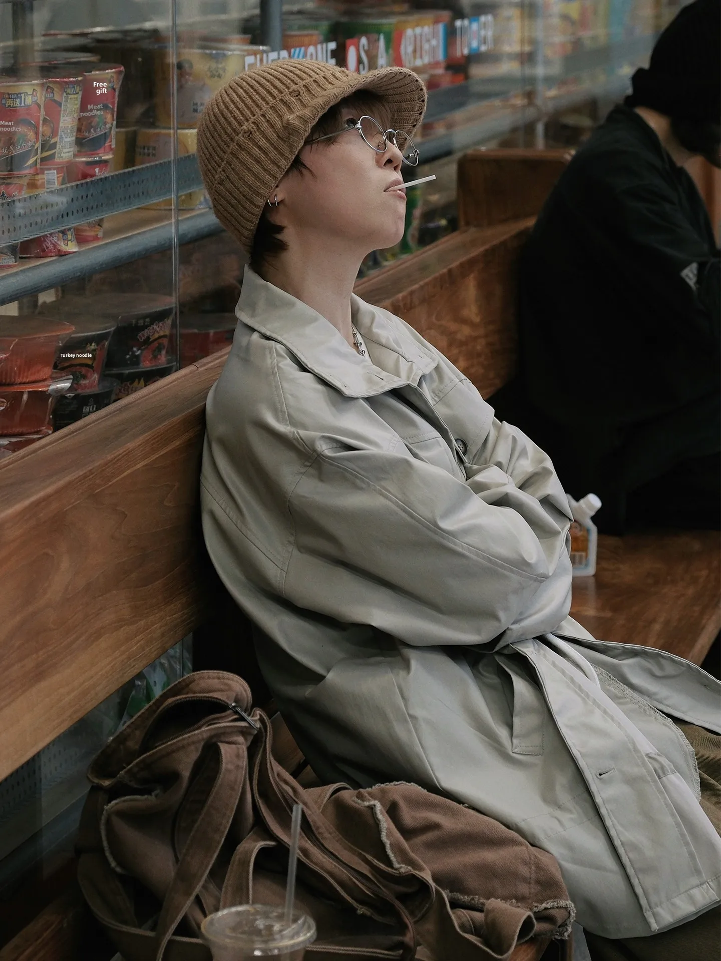 STILLYOU Original Retro Stand Collar Faux Leather irt Sle Jaet Loose Thin Medium Length Coat for Women Polyester Fiber