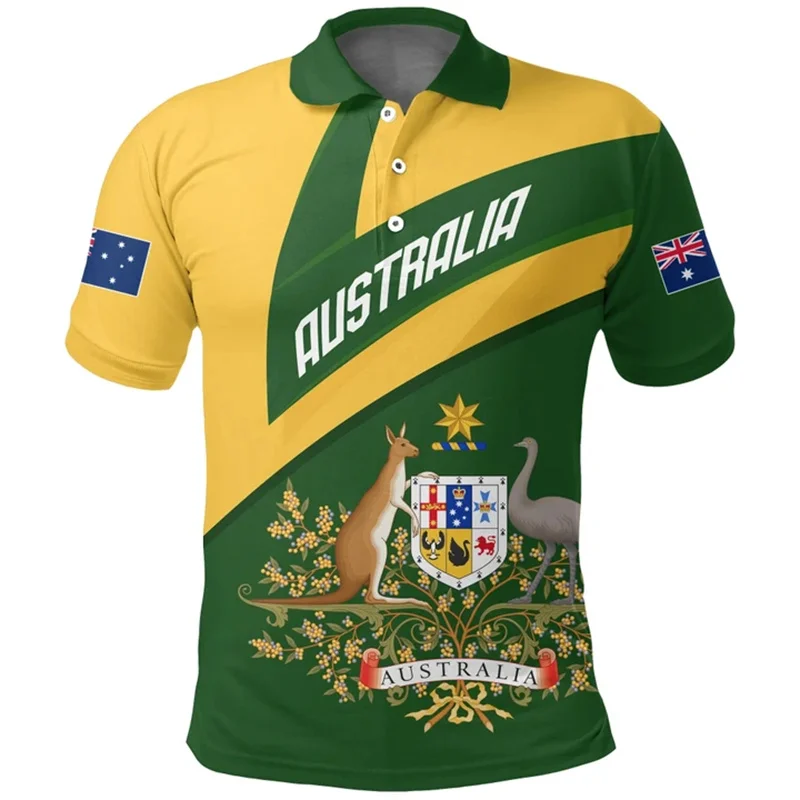 Australia Flag Polo Shirt For Men Fashion Lapel Short Sleeve Tops Summer Trend Clothes 3D Print Oversized Button T-Shirts