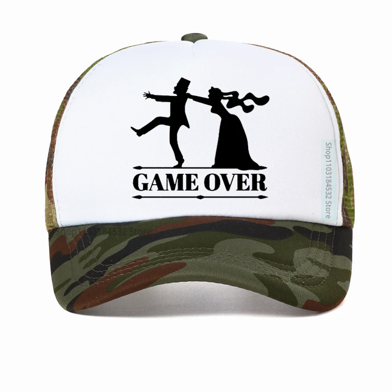 Game Over Bride Groom Bachelor Party baseball cap Casual Funny Men hat summer Breathable Mesh Trucker hats Dad hat Casquette