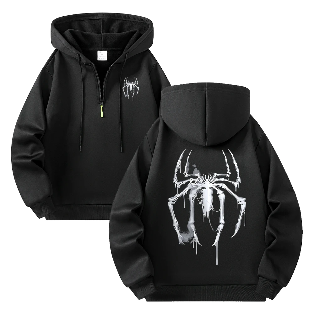 Herren-Halbzip-Hoodie mit personalisiertem Spinnen-Print, Street-Style, lässiger Sweatshirt, Herbst- und Winter-Trend, Fitness- und Pendler-Oberteil – Detail 14