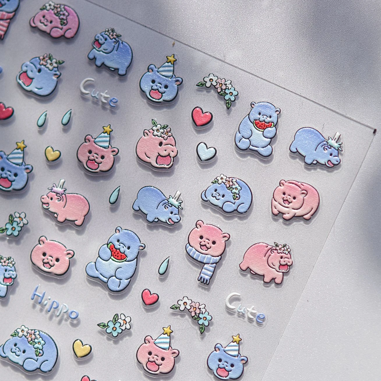 Blue Hippo Bowknot สีขาวผ้าพันคอสุนัขลูกสุนัขน่ารัก Hippocampus หมวกสตรอเบอร์รี่เบียร์เชอร์รี่ Love Heart Nail Art สติกเกอร์เล็บ Decals