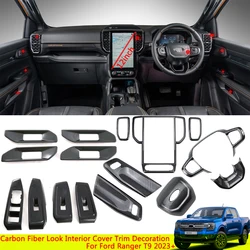 Carbon Fiber Look Car Interior Cover Trim Panel Decoration For Ford Ranger T9 2023 2024