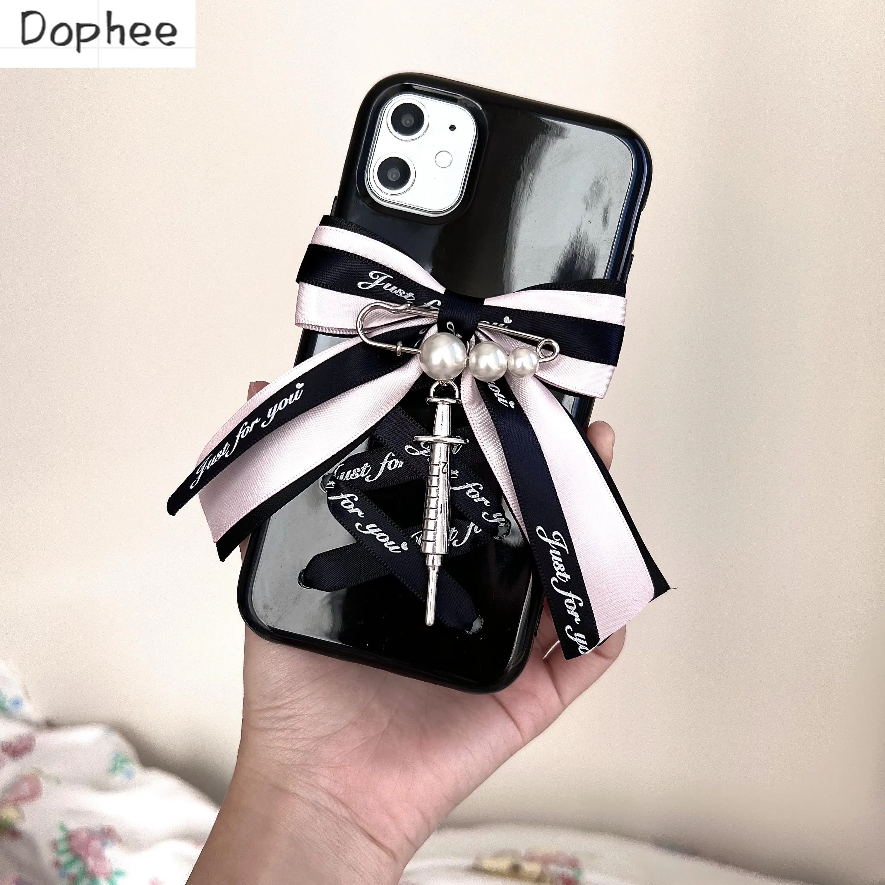 Dophee-funda de TPU suave para teléfono móvil, carcasa con correa Original de perlas y aguja, adecuada para Apple, IPhone 12, 13, 14, 15Pro Max