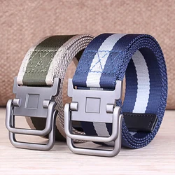 Canvas belt, men's double loop buckle belt, student youth Korean version jeans belt, simple and casual men's and women's cloth b