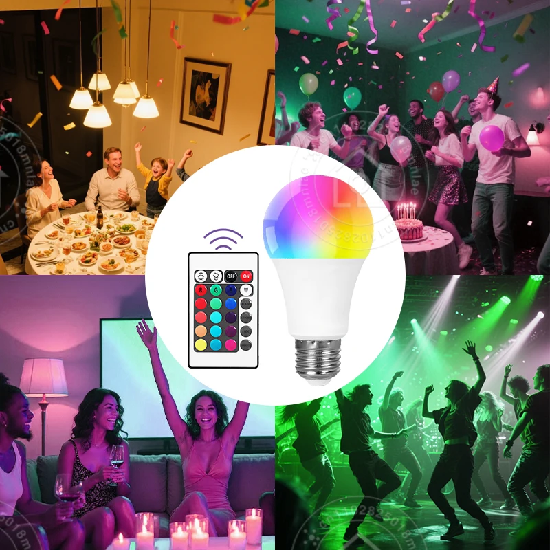 24 مفتاح التحكم عن بعد الذكية مصباح مصباح لتهيئة الجو 16 ألوان RGB لمبة LED متعدد الألوان لمبة E27 220 فولت الإضاءة المنزلية عكس الضوء