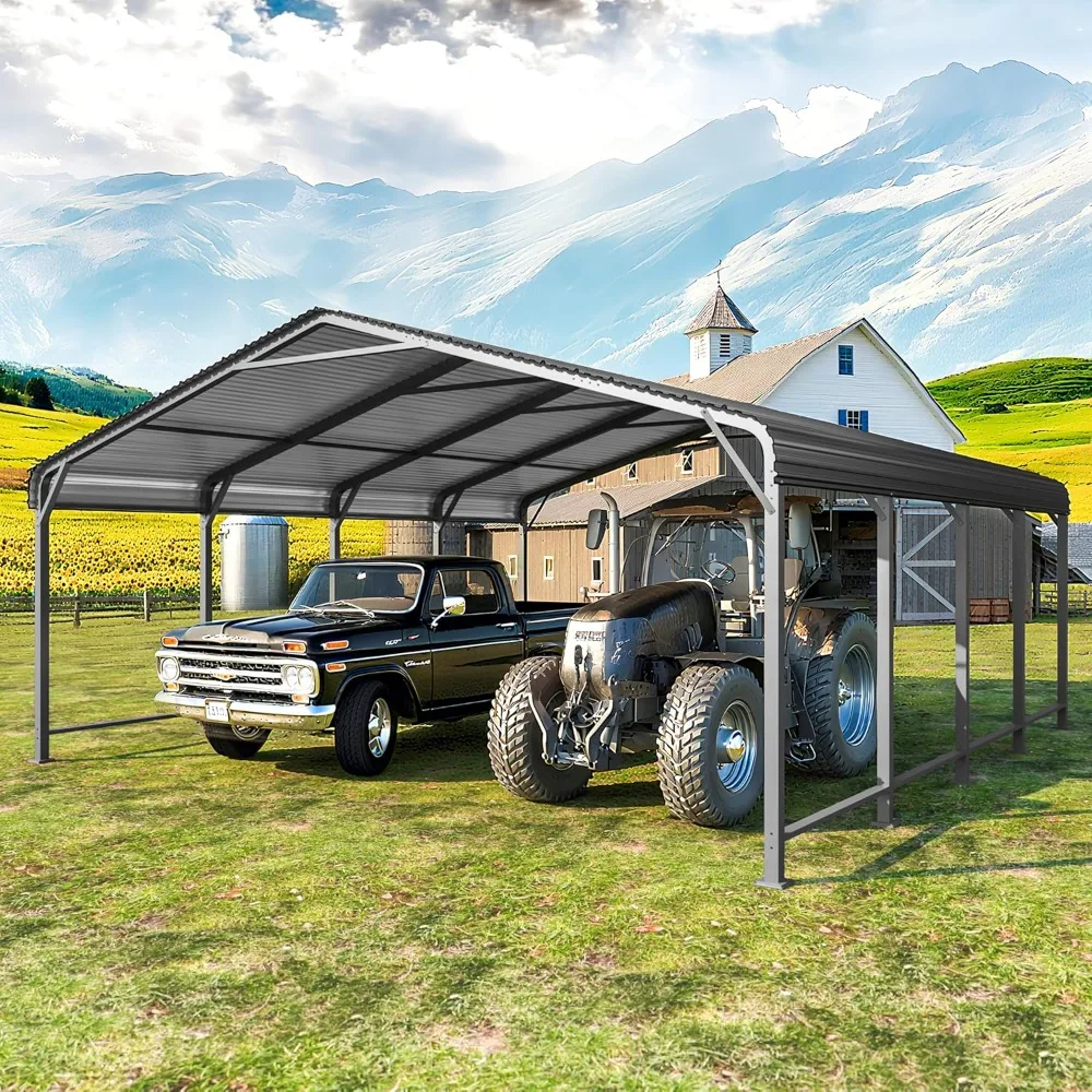 

20'x20' Metal Carport with Updated Roof & Enhanced Base, Heavy Duty Canopy Carport Garage, Vertaile for Car, Truck