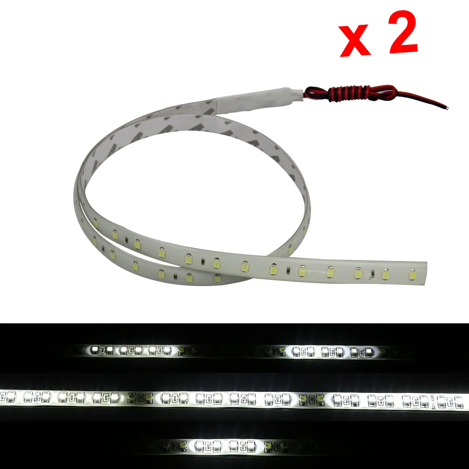 2x White Flexible Strip Light 60CM 2FT Knight Rider Flash Strobe Scanner Waterproof 48 1210 SMD LED M021-W