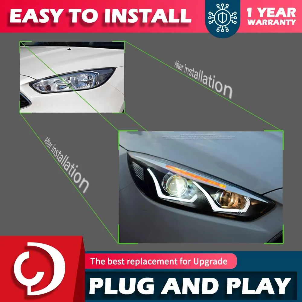 Car Styling for Ford Focus Headlight 2015-2017 Focus 4 LED Head Lamp H7 D2H Hid Option Angel Eye Bi Xenon Beam Accessories