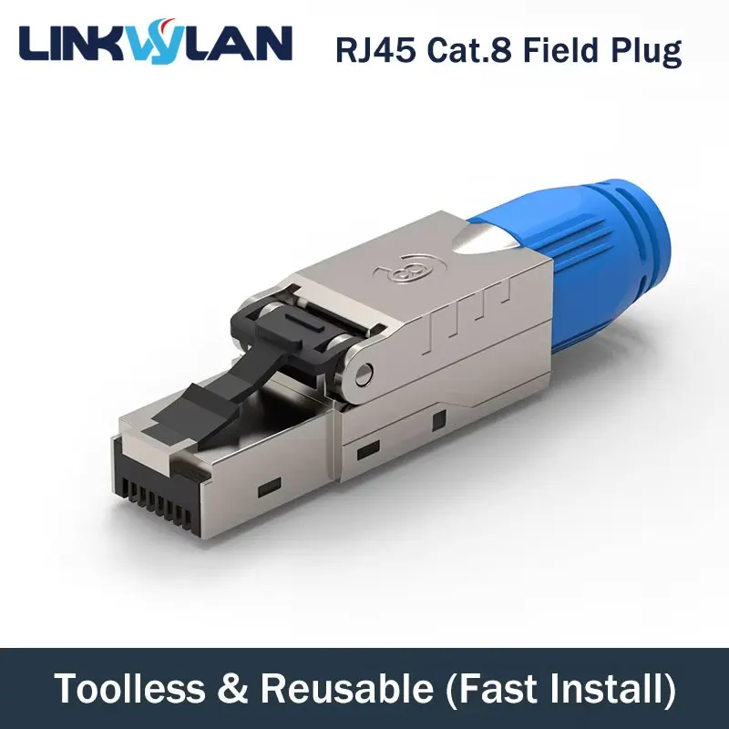 Linkwylan Cat8 RJ45 Field Termination Plug Toolless Shielded Field Connector Free Connection 40G 2000MHz Up To PoE+ 100W