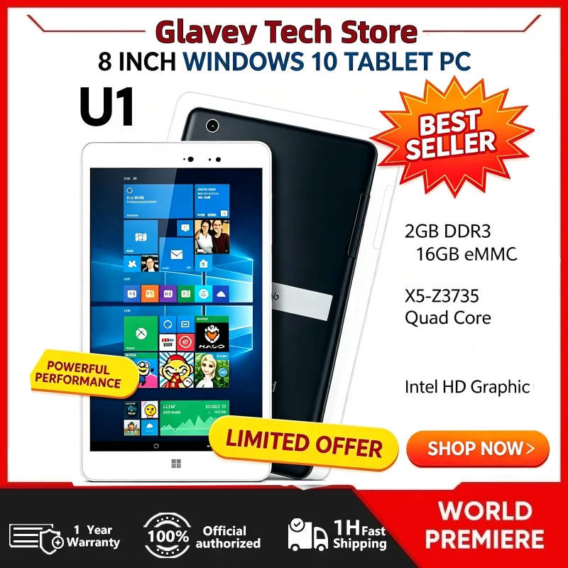 판매 중인 8인치 T10 윈도우 10 태블릿 PC, 8GB RAM, 128GB ROM, U1 CPU 쿼드 코어, 800x1280 IPS 화면, WIFI, 듀얼 카메라, 마이크로 HDMI-Com