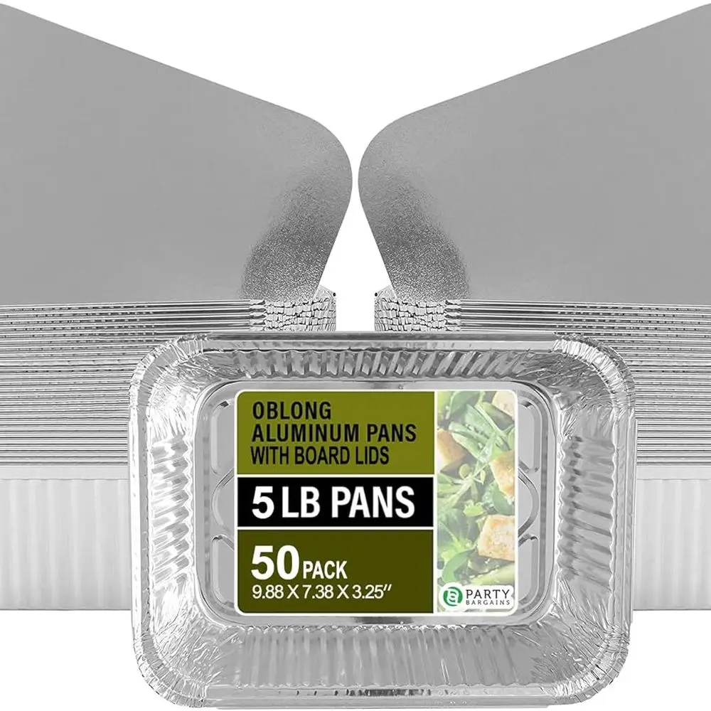 

50-Pack 9x7 Inch Aluminum Foil Oblong Pans with Lids, Suitable for Hot and Cold Food, Up to 240°C