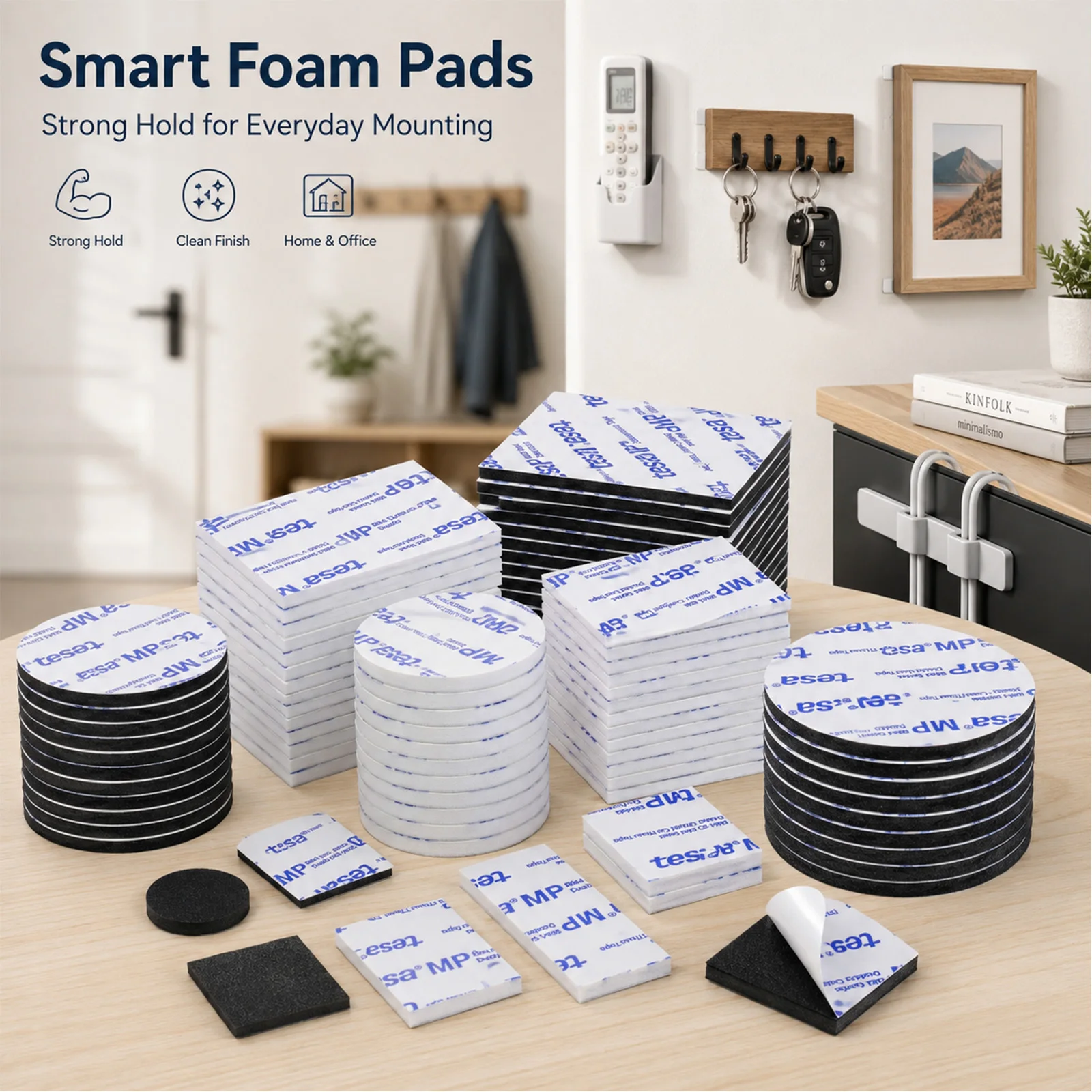 Tesa Double Sided Foam Pads Extra Strong Adhesion Heat Resistant No Residue for Wall Car Interior Socket Fixing