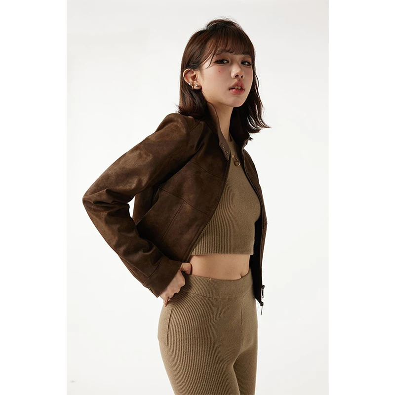 Giacca in pelle Pu vintage da donna Y2K Harajuku cappotti da moto corti inverno streetwear capispalla a maniche lunghe con cerniera grunge nuovo