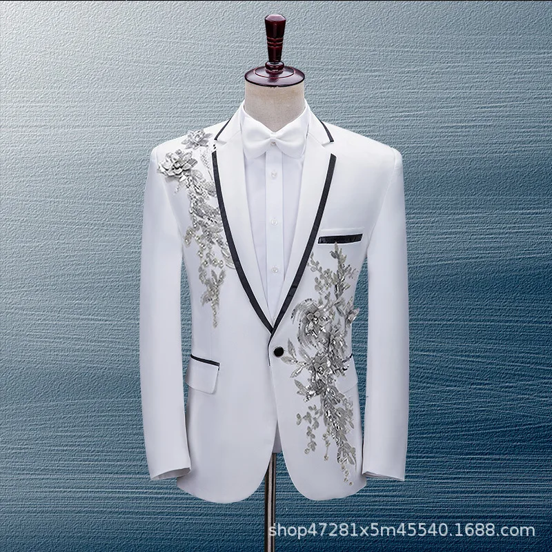 

HOO 2024 Men's Color-Blocking Sequin blazer Singer Host Performance Photo Studio Photography blazers