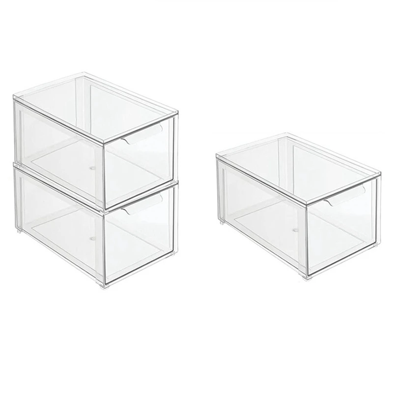 Stackable Clear Plastic Organizer Drawers 3 Piece Set Organize Cosmetics And Beauty Supplies On A Vanity