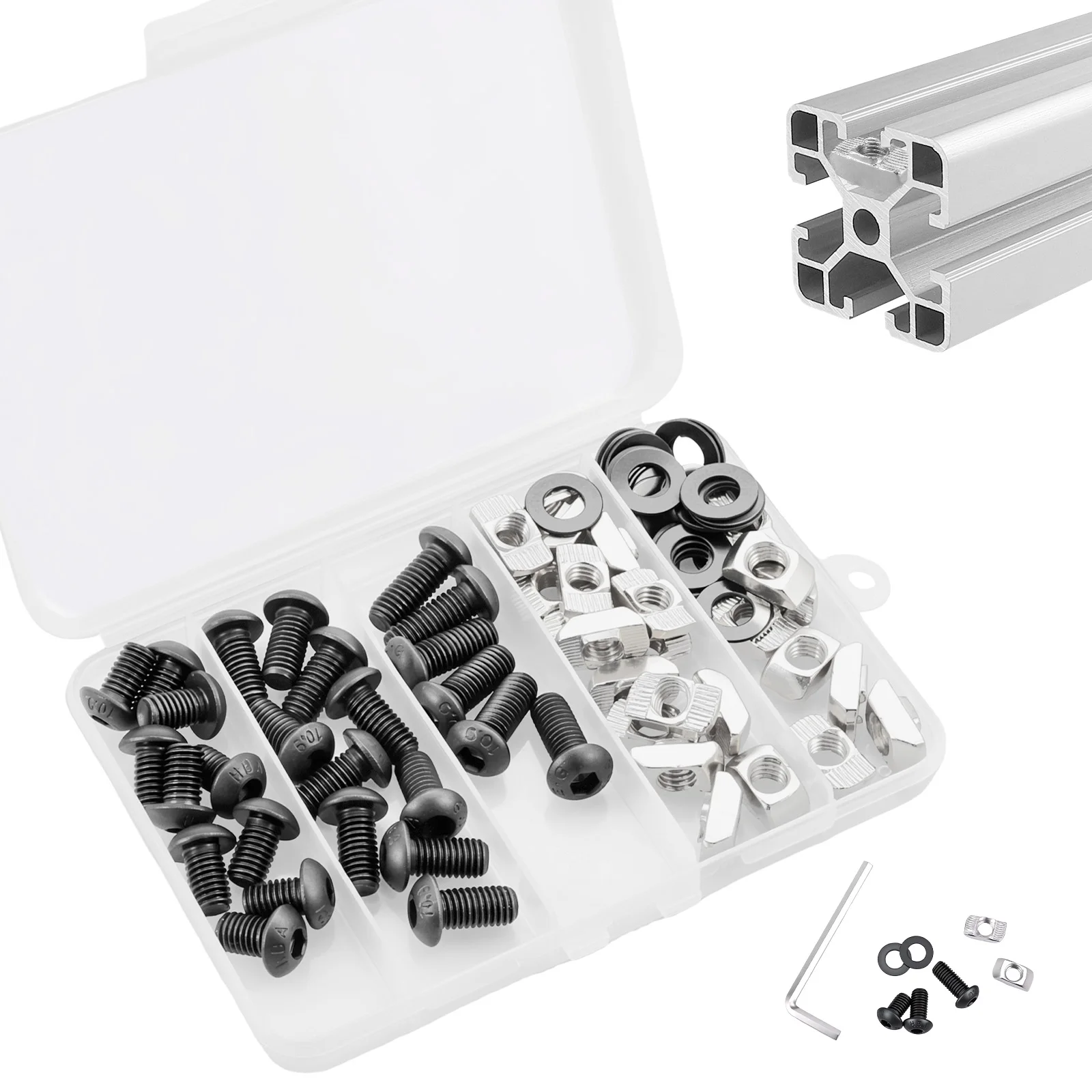 M8 T Nuts and Hex Socket Button Head Screws Assortment Kit 12 16 20mm with Washers Wrench for 4040 4080 Aluminum Profile Frame