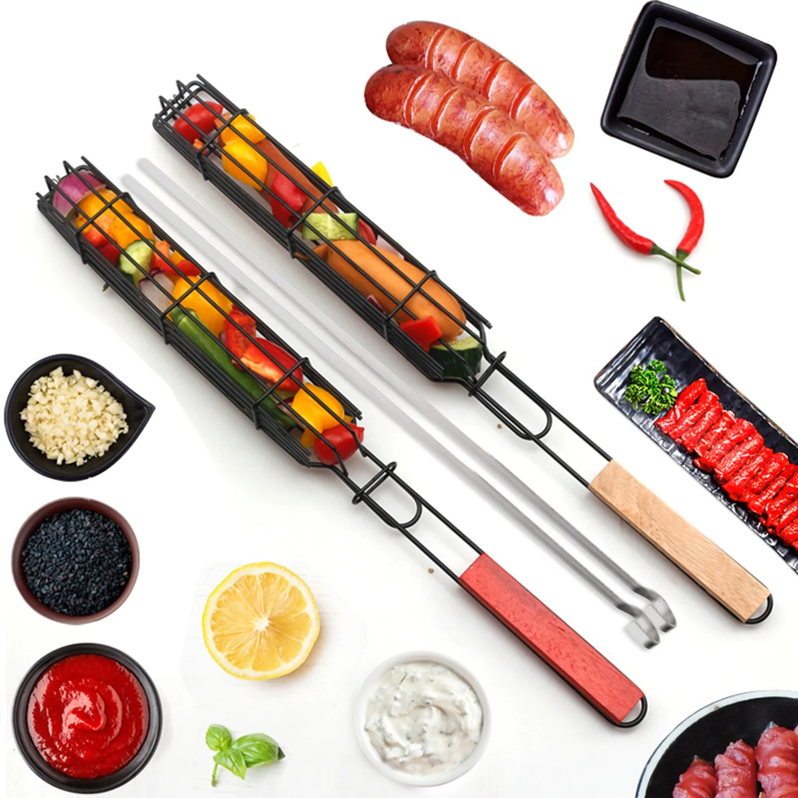 

Bbq Of Basket 1 Kebab Duty Set Heavy Grill Grilling Stainless - Steel Box Tool Woodwind Pellet Grill Barbecue Tools