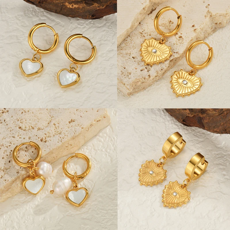 Kissmoon Fashion Stainless Steel Multiple Styles Heart Imitation Pearls Earrings for Women Party Brithday Festival Jewelry Gifts