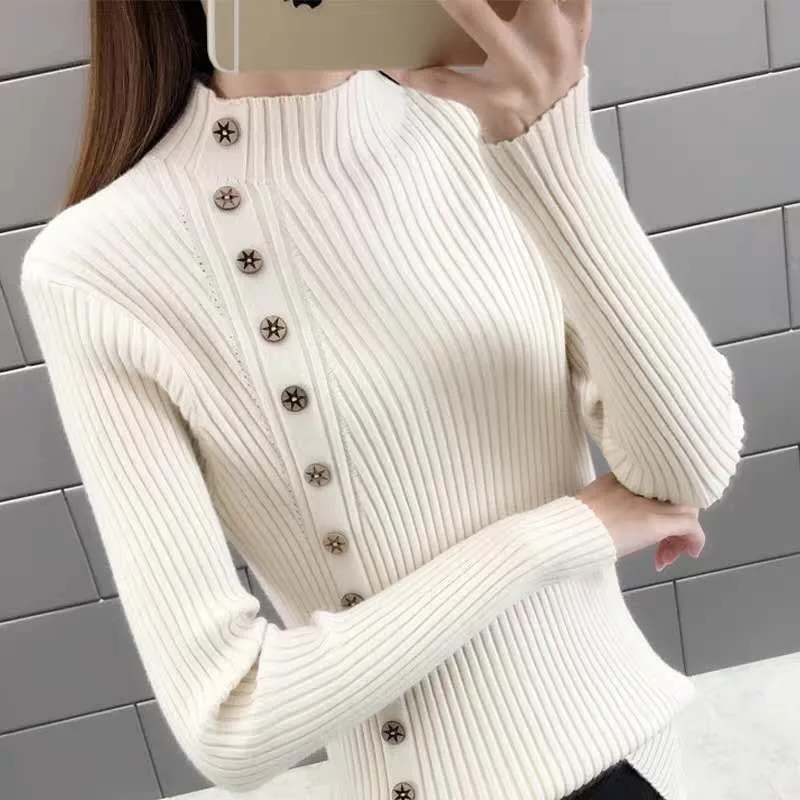 Women Clothing Fashion Casual Half Turtleneck Pullover Autumn Winter Simplicity Cozy Sweater Lady Versatile Korean Style Knitted