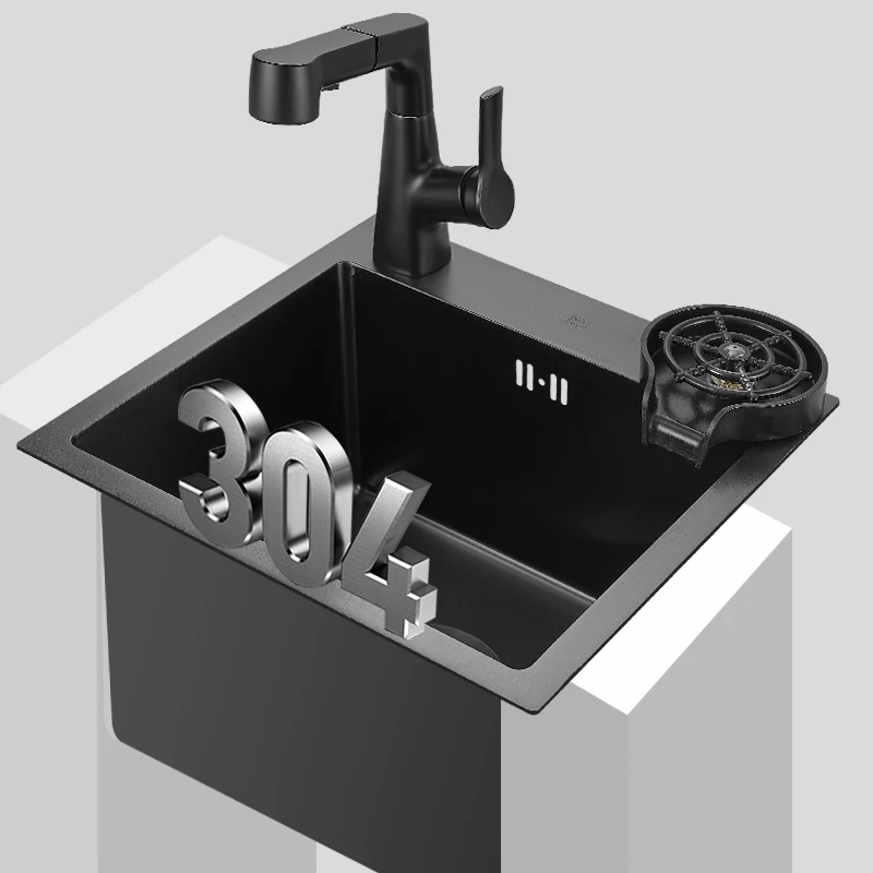 

Nano sink single slot black 304 stainless steel side kitchen vegetable basin small bar counter handmade sink sink