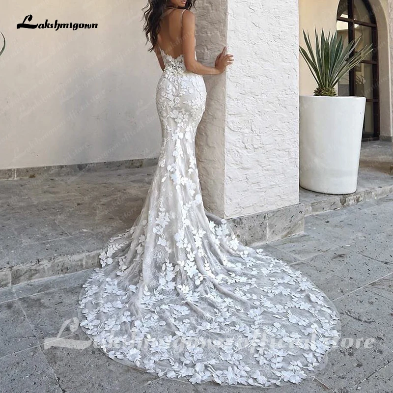 Robe de Mariée Sirène Vintage en Dentelle à Bretelles Spaghetti, Dos aux, Personnalisée, Style Boho, Sexy, pour Patients de Mariage, Quelle que soit Yanshmigown