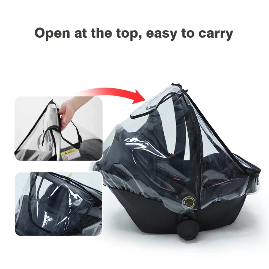 Baby Safety Seat Rain Cover Transparent EVA Baby Stroller Carriage Rain Cover Dust Cover Double Zipper Baby Stroller Accessories