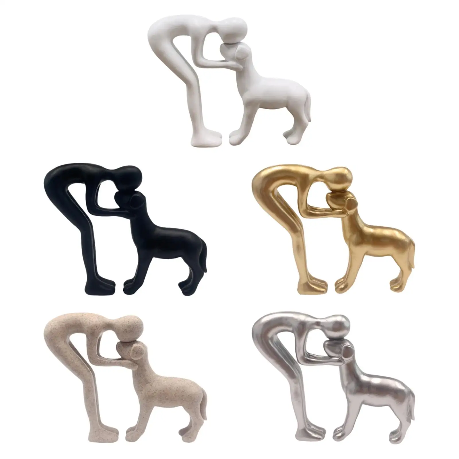 Human and Dog Figurine Man Dog Statue Unique Gift Home Decor Collection Desktop Figure Ornament for Living Room Shop Bookcase