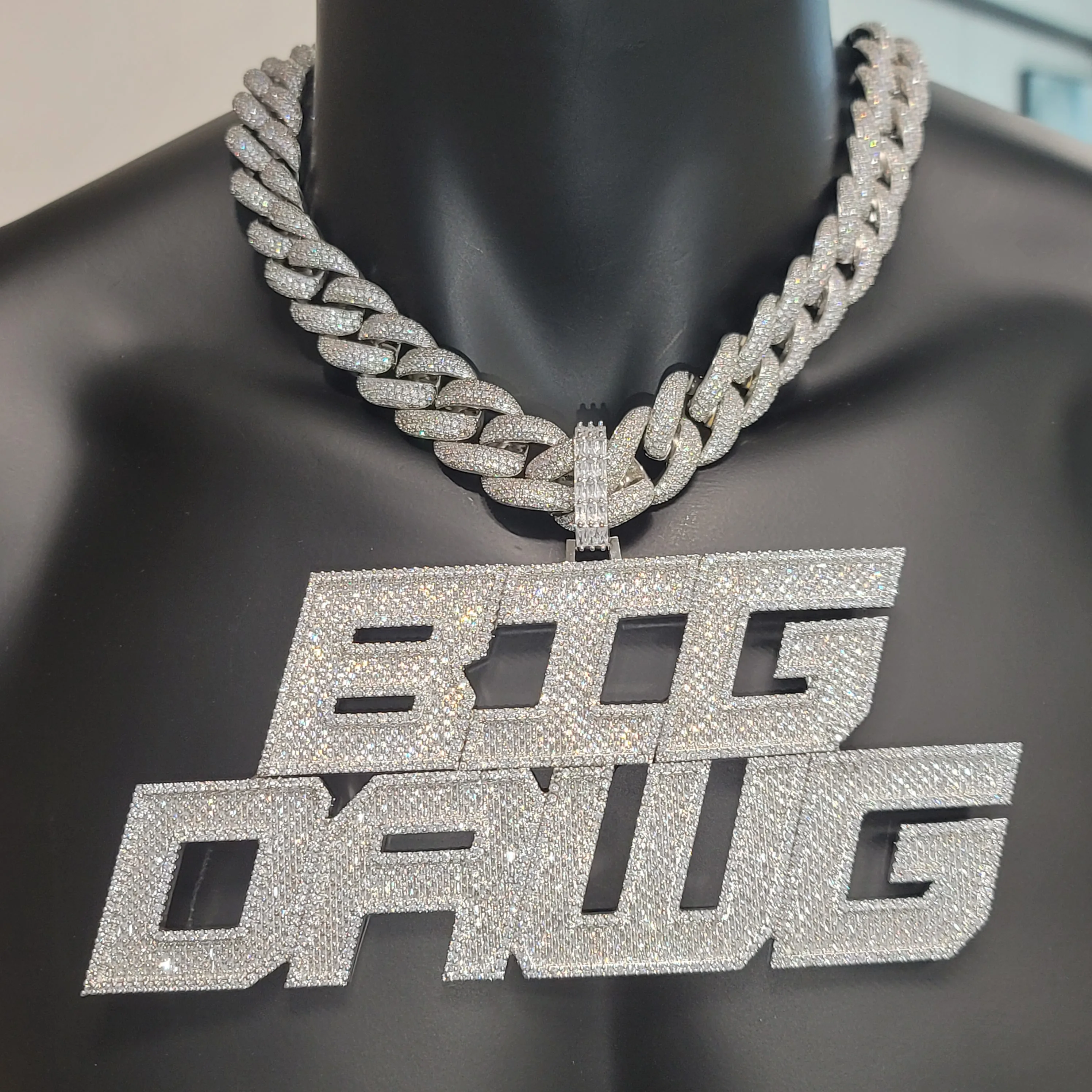 Custom Pendant Jewelry With 20MM Miami Cuban Chain Design Italics Letters&Number Necklace Personalized Double Row Word Birthday