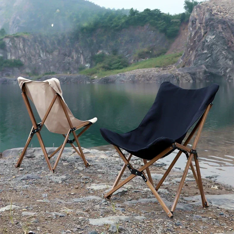 Outdoor Aluminum Alloy Kemet Fishing Chair Wood Grain Aluminum Tube Camping Chair Portable Beach Leisure Butterfly Chair